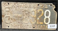 1951 KANSAS LICENSE PLATE