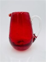 Handblown Ruby Red Crinkle Glass Pitcher