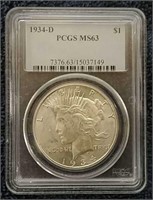 1934-D PCGS MS63 silver dollar