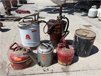 Lot of Metal gas cans and fluid dispensers (6)