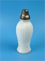 Vintage Milk Glass Salt Shaker W Silver Plate Lid