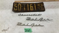 1930 Vintage license plate, and car badges