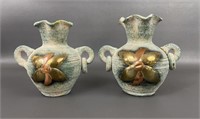 Southwestern Copper & Brass Overlay Pair of Vases