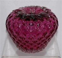 Cranberry Glass Strawberry Ornament 2.5" H