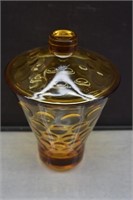 Hazel Atlas Amber Glass Covered Candy Dish