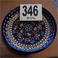 HAND PAINTED CERAMIC BOWL WITH FISH DESIGN 9"