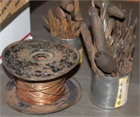 Box lot - spool copper wire; twist drills; auger