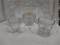 Clear glass lot ,4 water glass,covered candy,