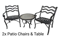 2x Metal Outdoor Chairs & A Patio Table