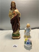 3 Piece Figurine Lot- Jesus, Avon Girl &