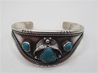 VINTAGE STERLING NAVAJO TURQUOISE CUFF SIGNED
