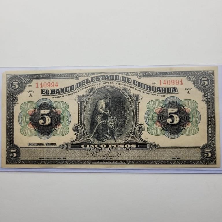 $5 5 PESO OVER STAMPED FORT WORTH TEXAS CADE EL