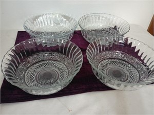 4 Vintage Pressed Glass Serving Bowls