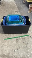 6- totes no lids, 5- storage containers.