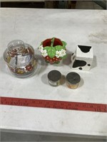 Cow pattern box, strawberry planter, candy jar,