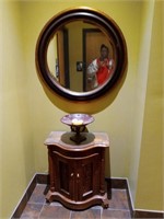 Metallic Framed Mirror, Solid Wood Cabinet