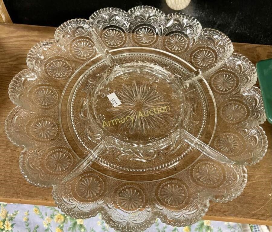 PRESSED GLASS EGG PLATE - DIVIDED DISH