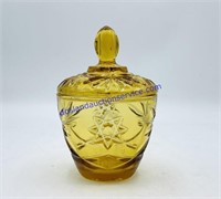 Small Amber Glass Covered Dish