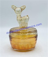 Jeanette Marigold Carnival Glass Deer Powder Dish