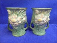 (2) Roseville Green Pottery Vases