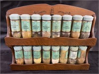VTG Wooden Spice Rack w/ Spice Jars