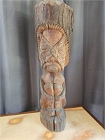 Vintage Carved Wood Hawaiian Tiki Statue 21"