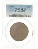 1833 US CAPPED BUST 50C SILVER COIN PCGS AU55