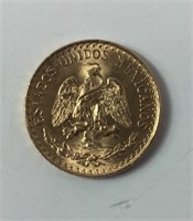 1945 Gold Mexican Dos Pesos Gold Coin 2 Peso Coino