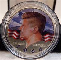 1964 Colorized 90% Silver Kennedy Half Dollar Coin