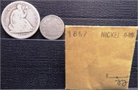 1875-S Seated Half Dollar & 1867 Nickel - Coins