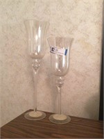 (2) Tall Etched Glass Candle Holders