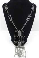 SILVER TONE & BLACK BEAD STATEMENT NECKLACE