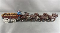 Vtg Cast Iron Clydesdale Budweiser Beer Wagon