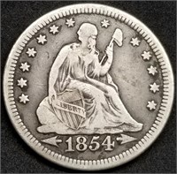 1854 Arrows Seated Liberty Silver Quarter