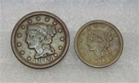 Antique 1849 Half Cent & Large Cent