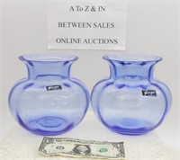 PAIR HAND MADE BLUE VASES, MADE IN POLAND
