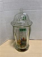 Large clear glass candy jar with lid and glass