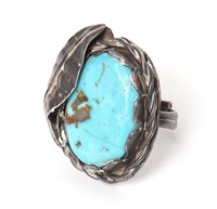 Vintage Turquoise Ring with Leaf Detail