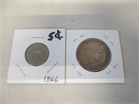1866 Shield Nickel & 1892 Silver Columbian