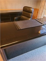 Lacquer Desk, chair, office floor mat, and credenz
