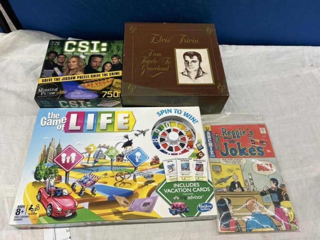 The game of life, Elvis Trivia, CSI Puzzle& Comics