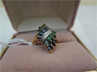10Kt Emerald, Sapphire & Diamond Multi-Stone Ring
