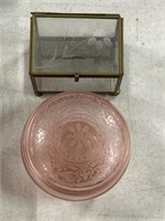 Two glass trinket boxes - pink depression (?)