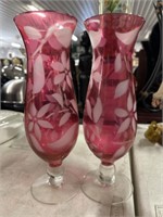 2 ruby-floral vases