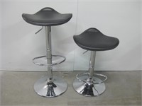 Pair Chrome & Vinyl Adjustable Height Bar Stools