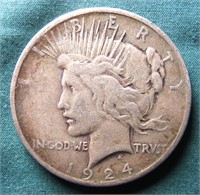 1924 U.S. PEACE SILVER DOLLAR COIN
