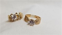 2 LADIES FASHION RINGS W CLEAR STONES SIZE 9
