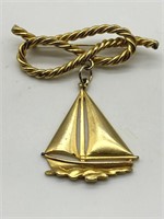 M. Jent Gold Tone Nautical Dangle Brooch