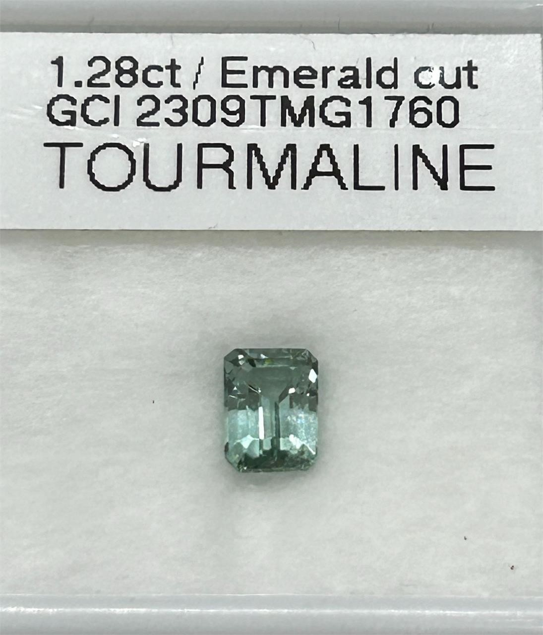 1.29 ct GCI Certified Emerald Cut Tourmaline