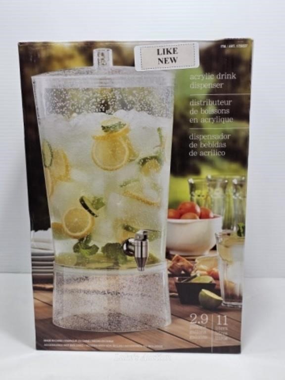 ACRYLIC DRINK DISPENSER - LIKE NEW  - 2.9 GALLON